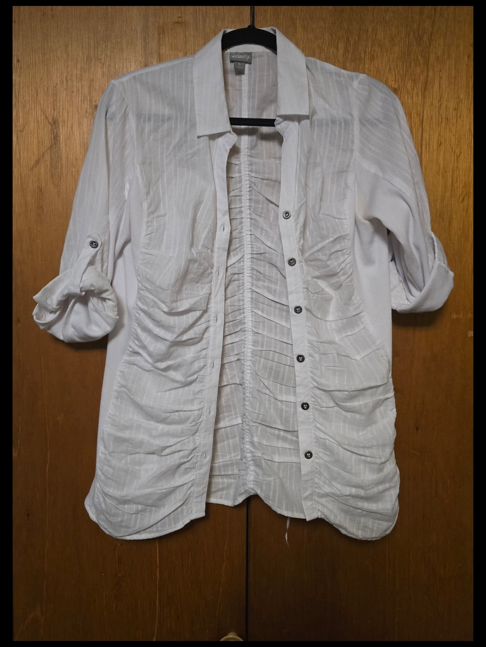 Vanity White Ruched Front Button-Down Shirt